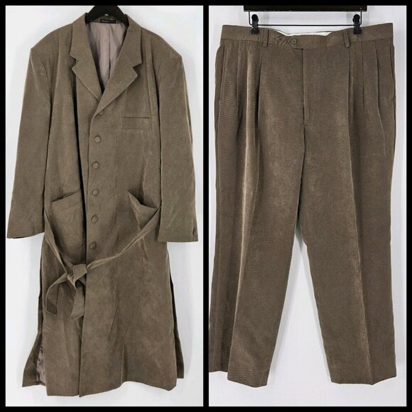 John Raphael Millennium Suit Sz 48/42Brushed Corduroy Belted Long Jacket/Pants